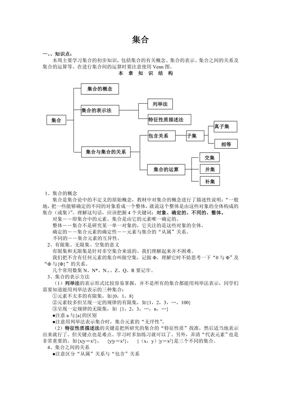 高一集合及练习题_第1页