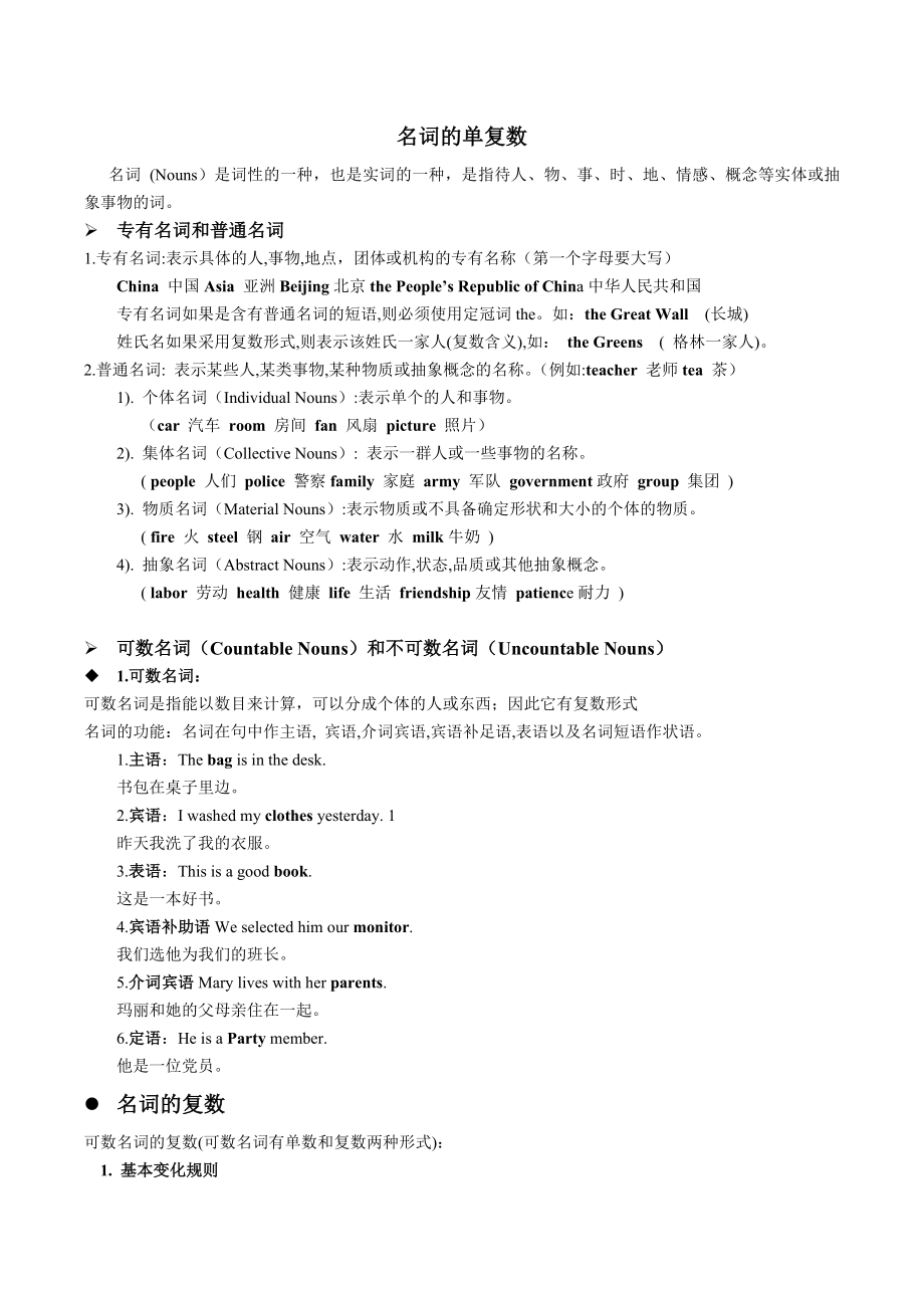 名词单复数变化及习题_第1页