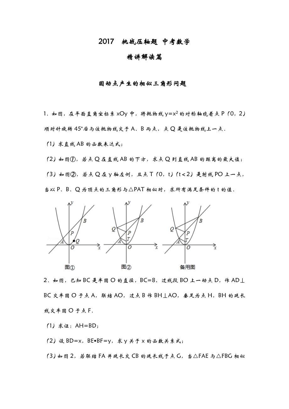 2018年中考数学挑战压轴题(答案)_第1页