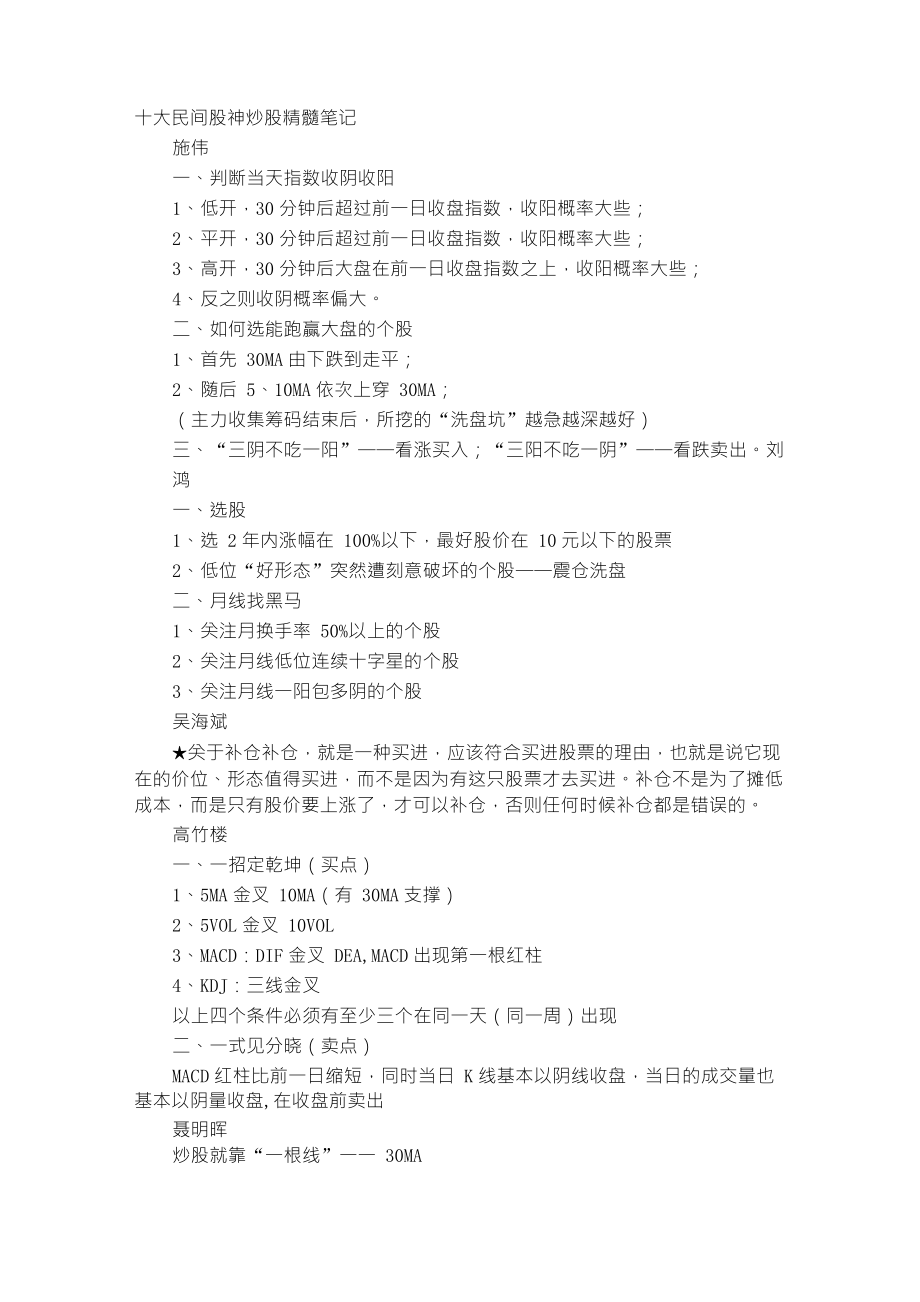 十大民间股神炒股精髓笔记_第1页