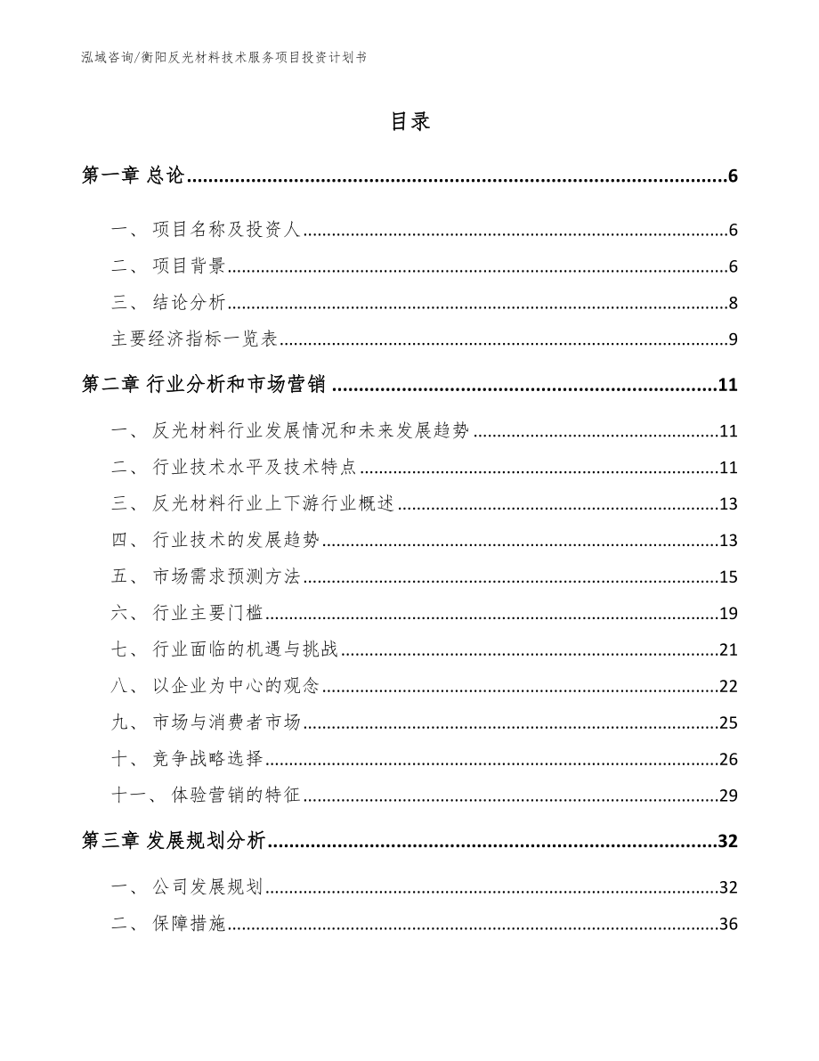 衡阳反光材料技术服务项目投资计划书_参考范文_第1页