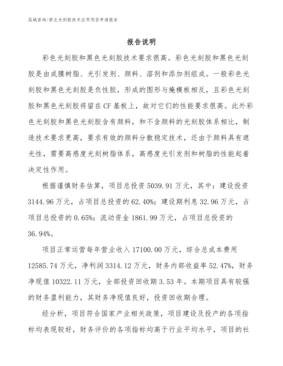 崇左光刻胶技术应用项目申请报告_第1页