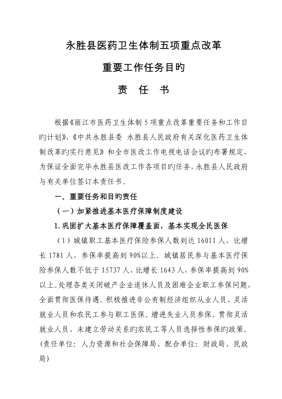 责任书永胜县医改项重点改革主要任务和工作目标计划责任书_第1页