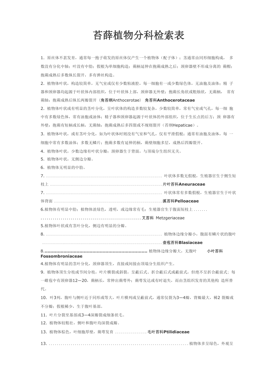 苔藓植物分科检索表_第1页