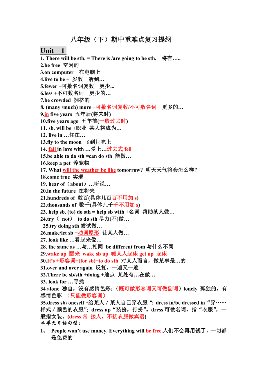 八年级下册期中复习提纲_第1页