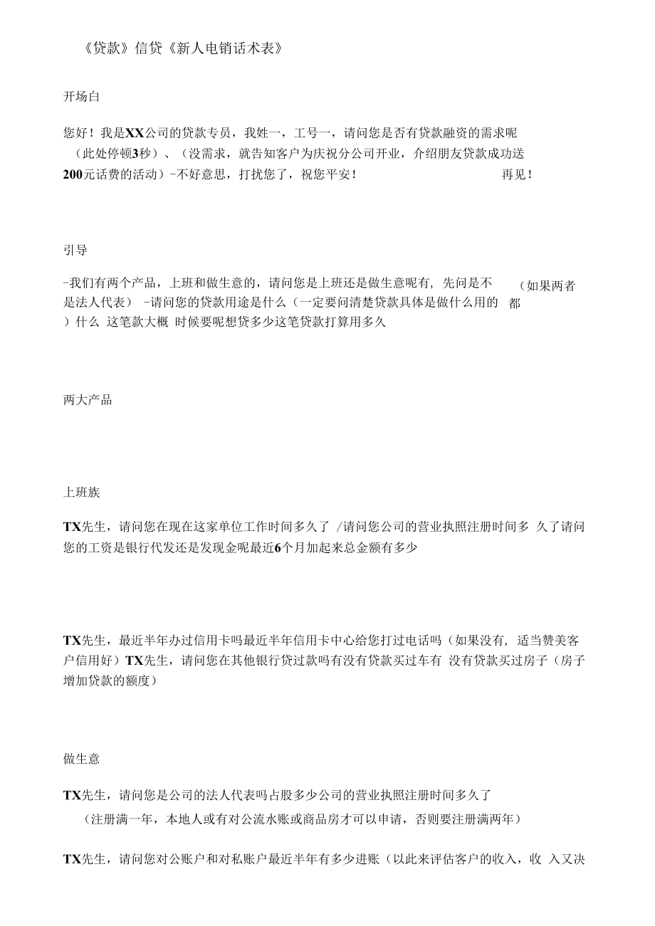 贷款新人电销话术表_第1页