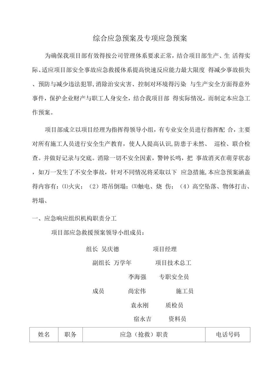 综合应急预案及专项应急预案_第1页