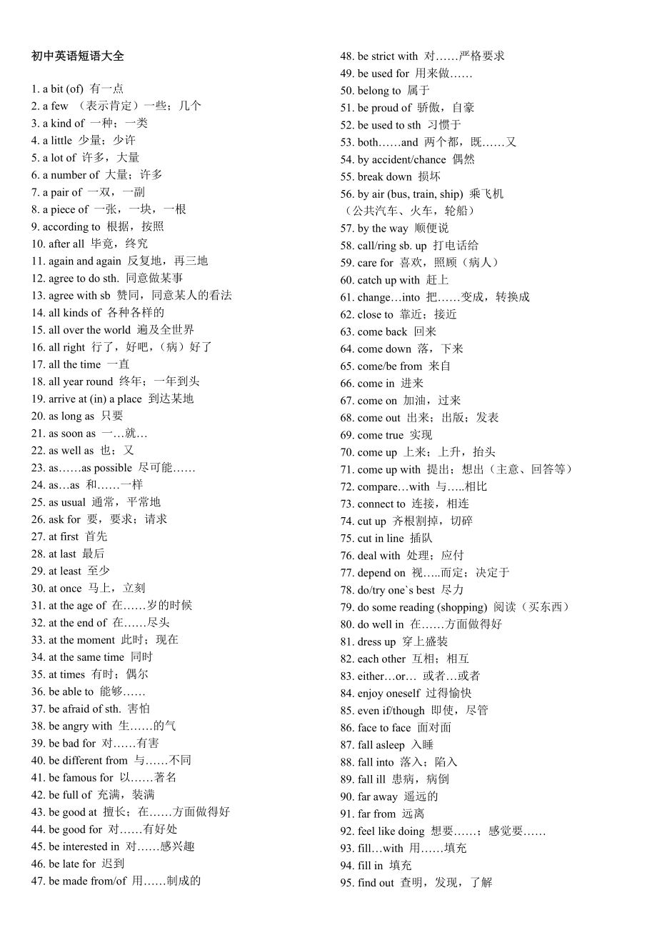 初中英语短语大全_第1页