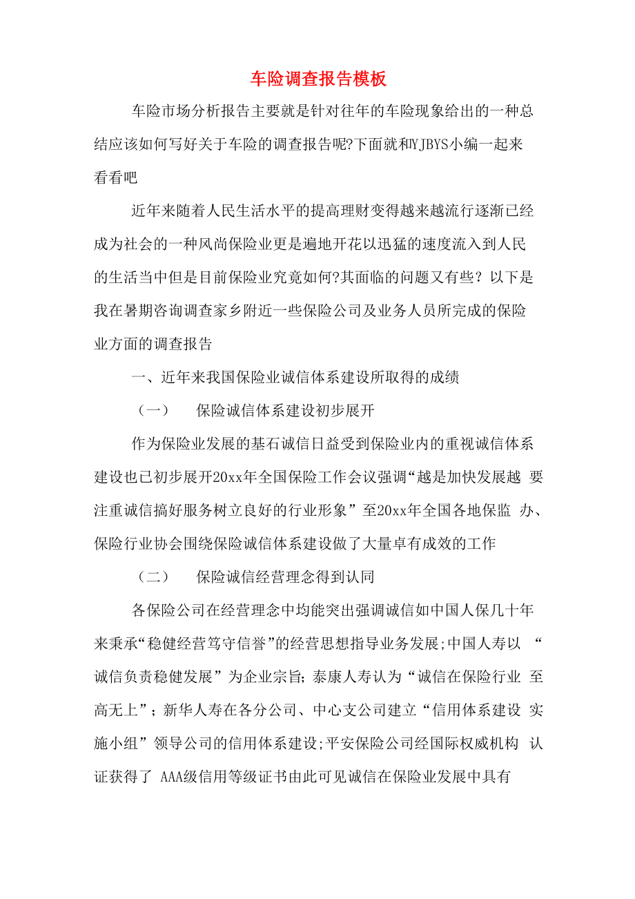 车险调查报告模板_第1页