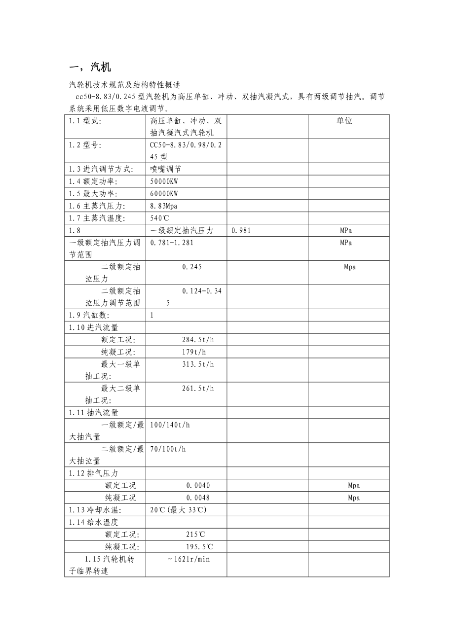 汽轮机技术规范及结构特性概述_第1页