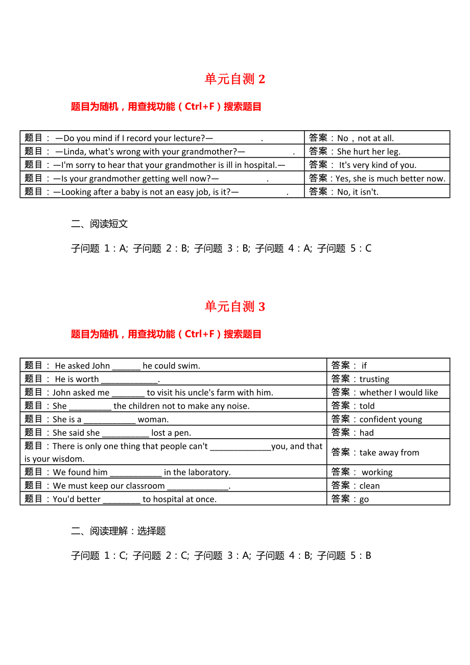 国开网人文英语答案单元自测_第1页
