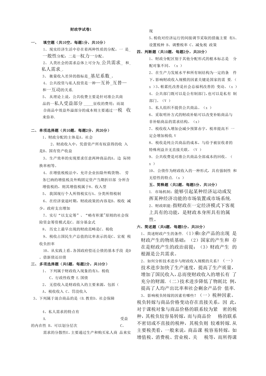财政学试题库_第1页