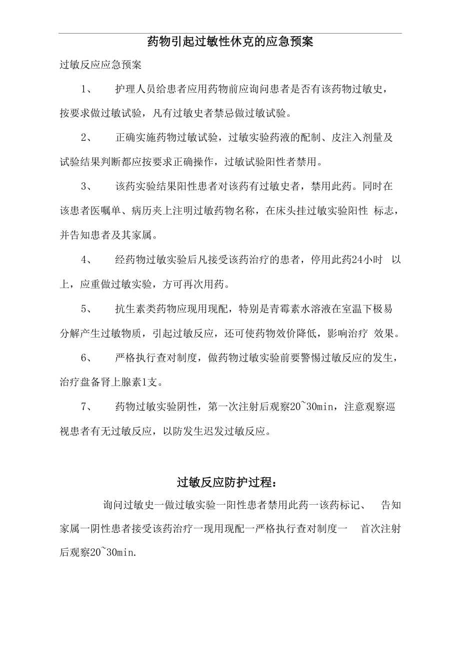 药物引起过敏性休克的应急处置预案_第1页