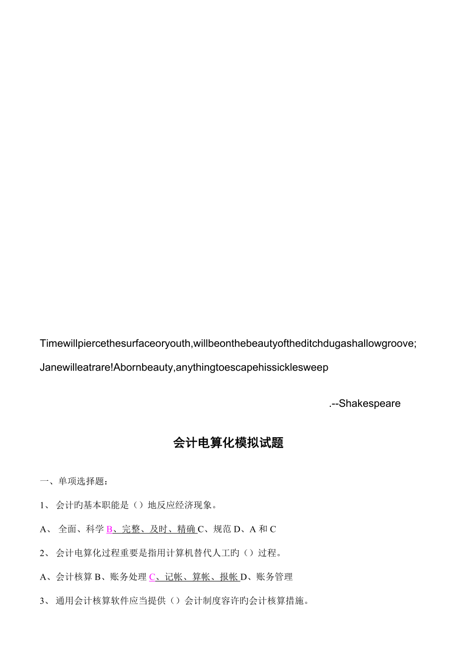 会计电算化模拟试题_第1页