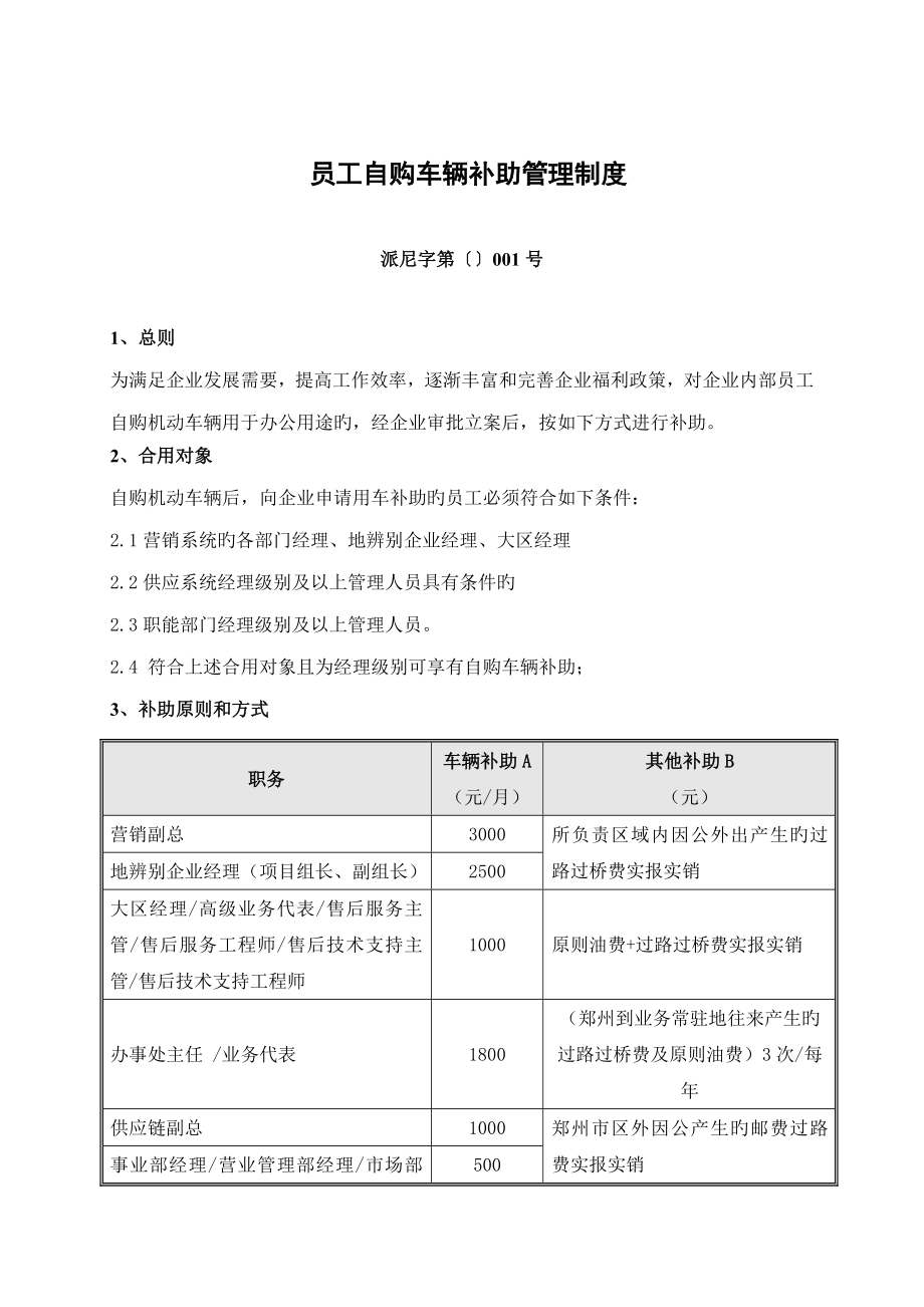 公司员工自购车辆补贴管理制度_第1页