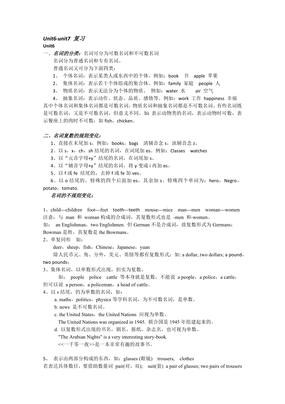 新人教版七年级英语上册uni6-uni7复习_第1页