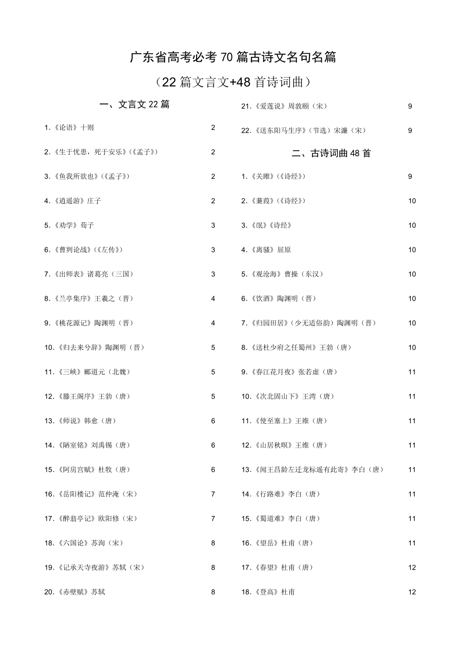 广东省高考必考篇古诗文名句名篇_第1页