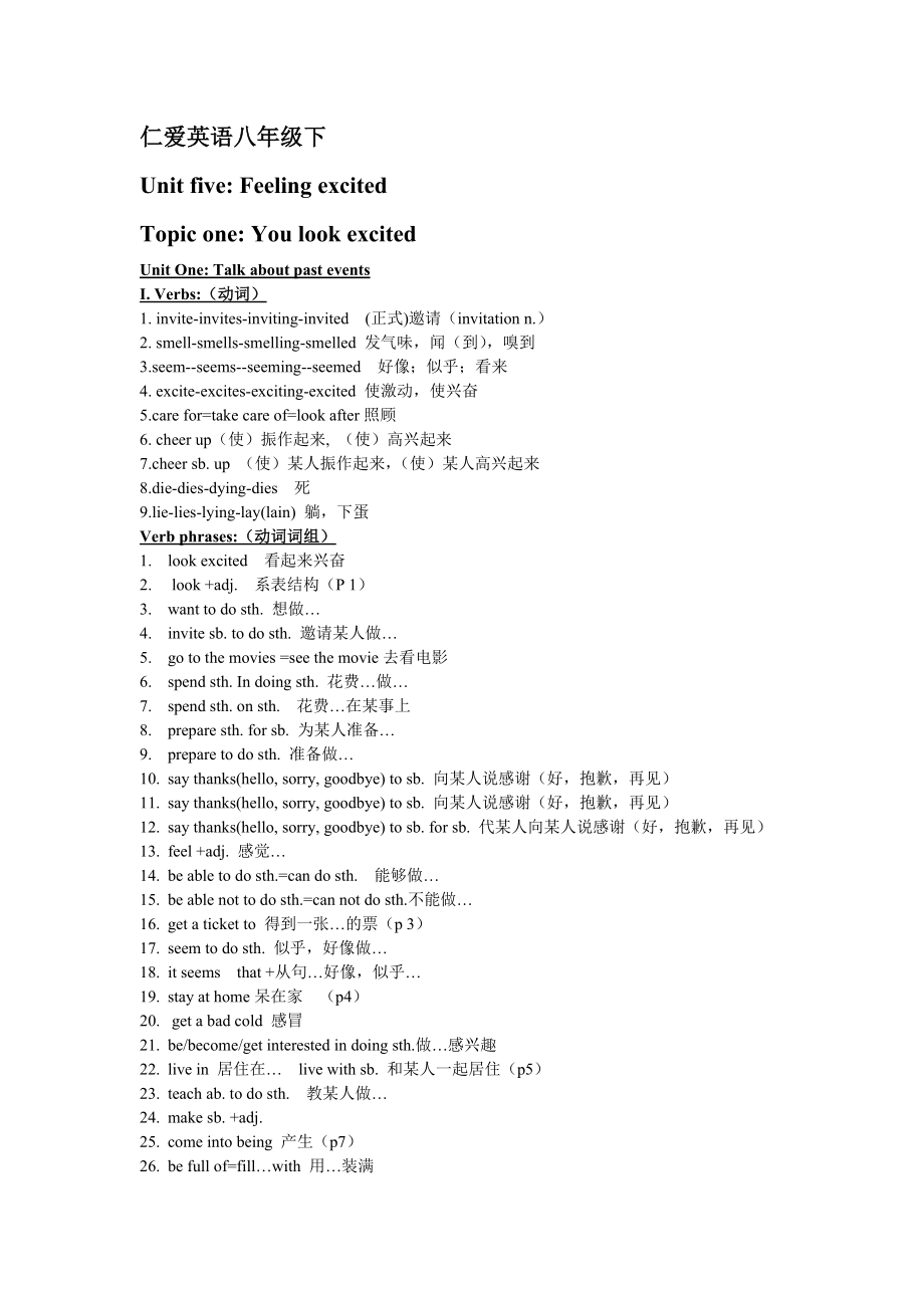 仁爱版英语八年级下五单元一话题的知识小结_第1页