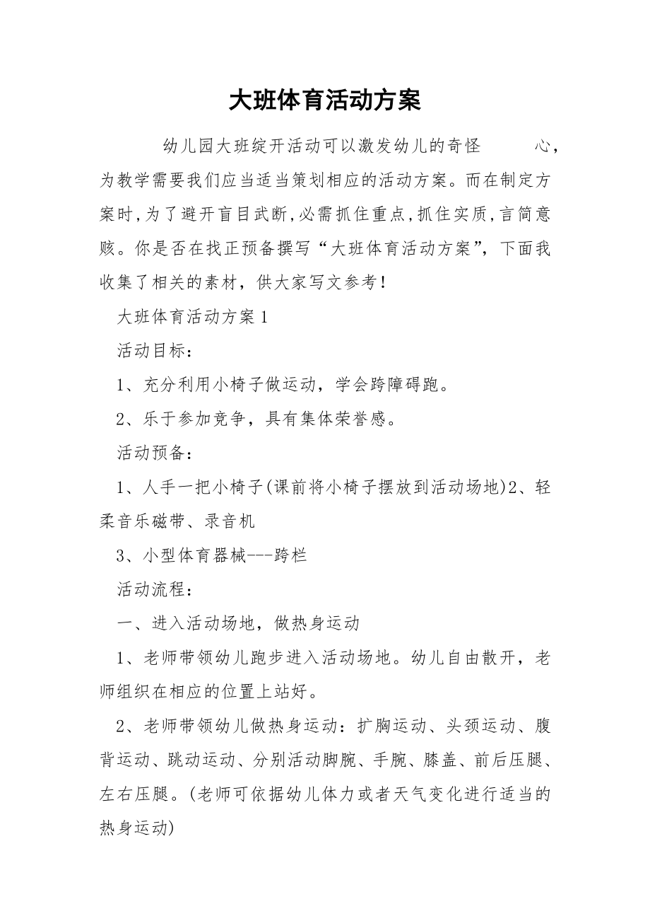 大班体育活动方案_第1页