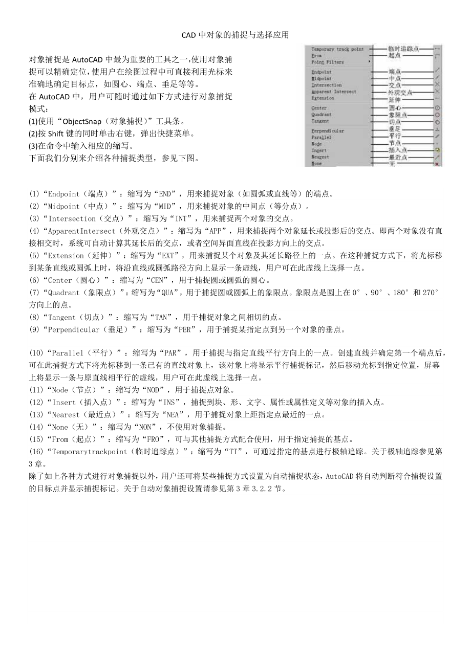 CAD中对象的捕捉与选择应用_第1页