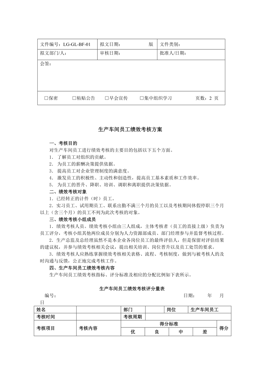 车间员工考核管理办法_第1页