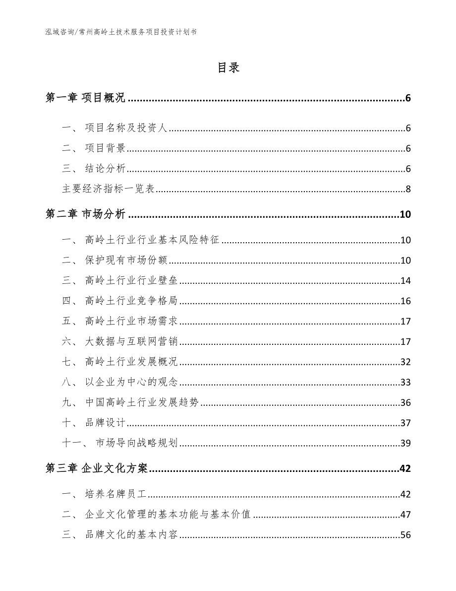 常州高岭土技术服务项目投资计划书_范文参考_第1页