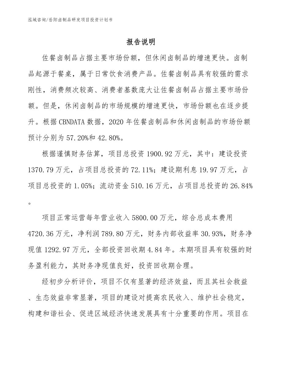 岳阳卤制品研发项目投资计划书_第1页
