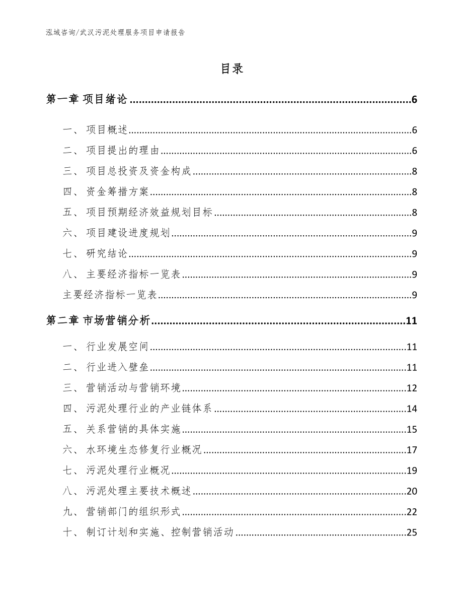 武汉污泥处理服务项目申请报告_第1页
