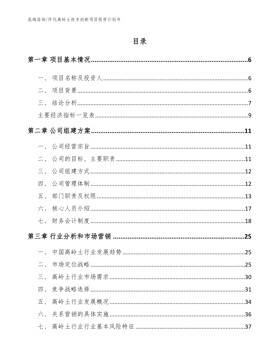 怀化高岭土技术创新项目投资计划书（模板参考）_第1页