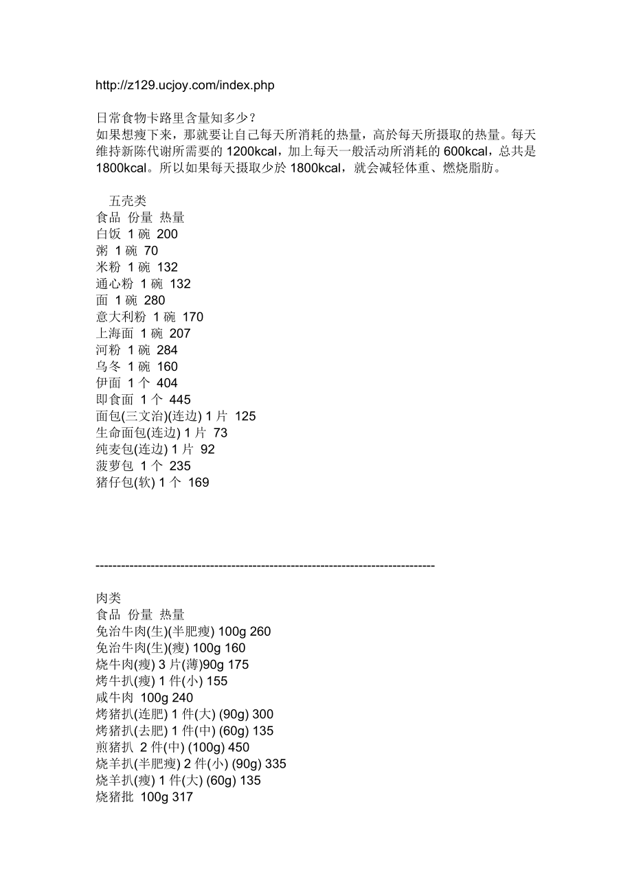 食物热值统计表_第1页