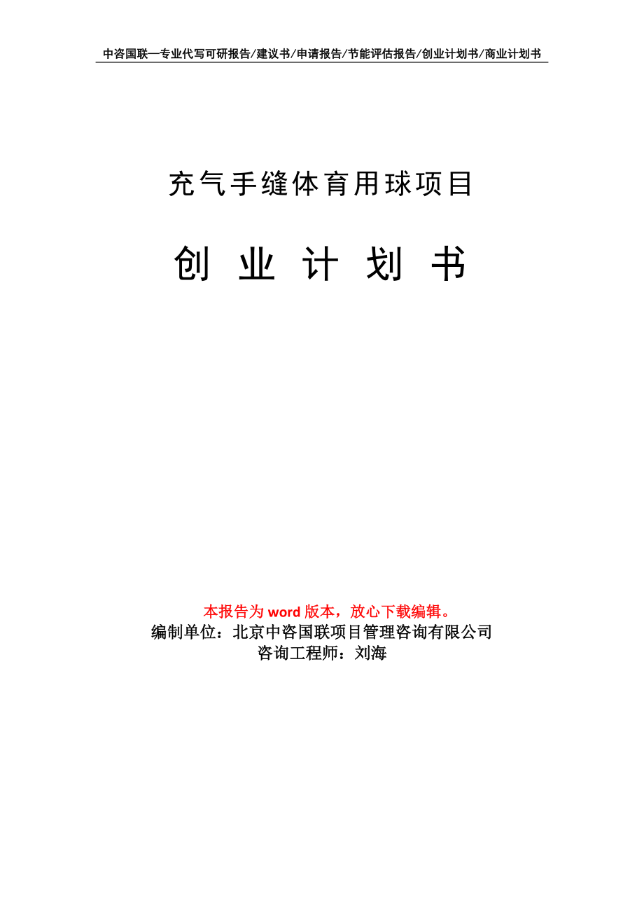 充气手缝体育用球项目创业计划书写作模板_第1页