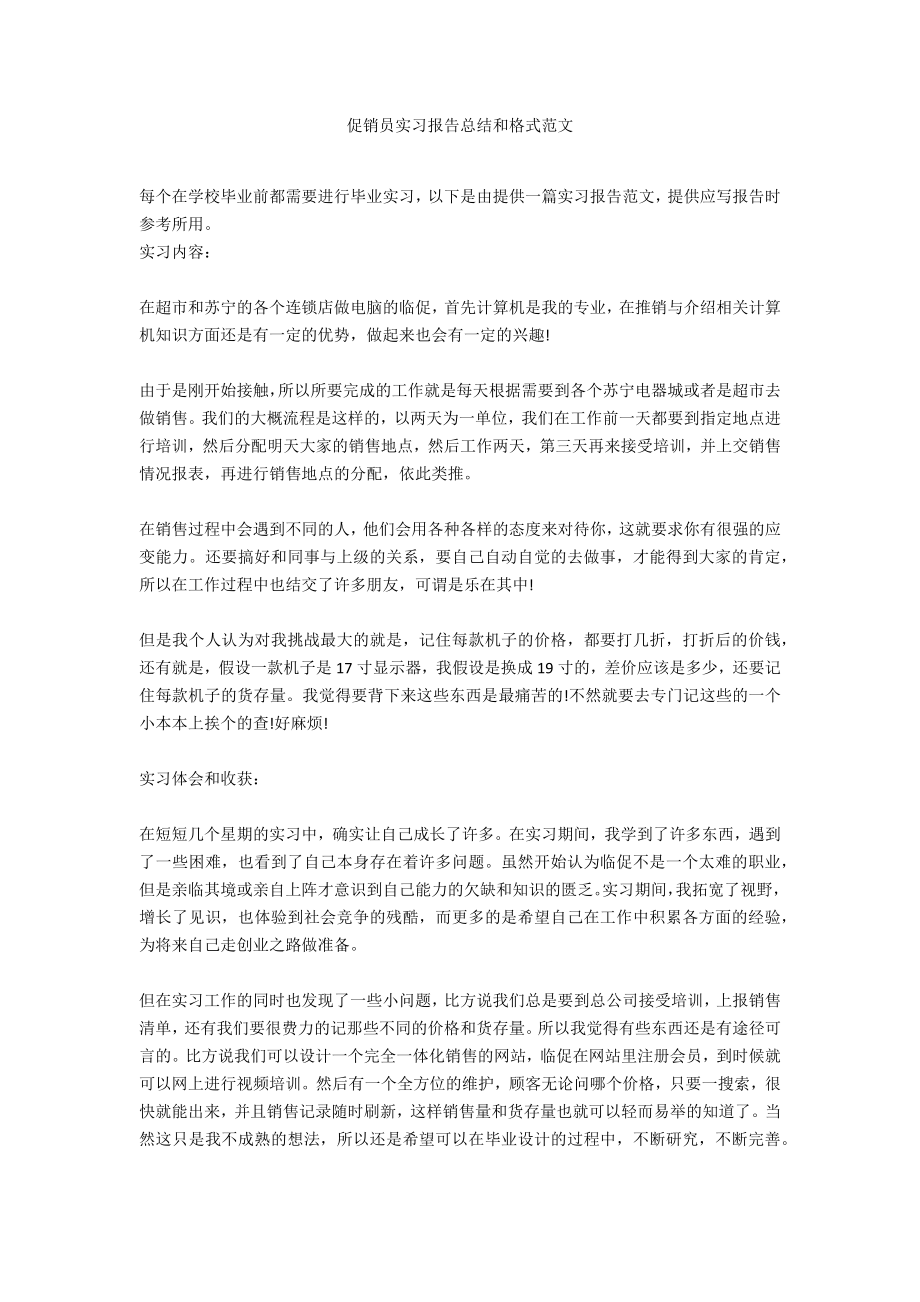 促销员实习报告总结和格式范文_第1页
