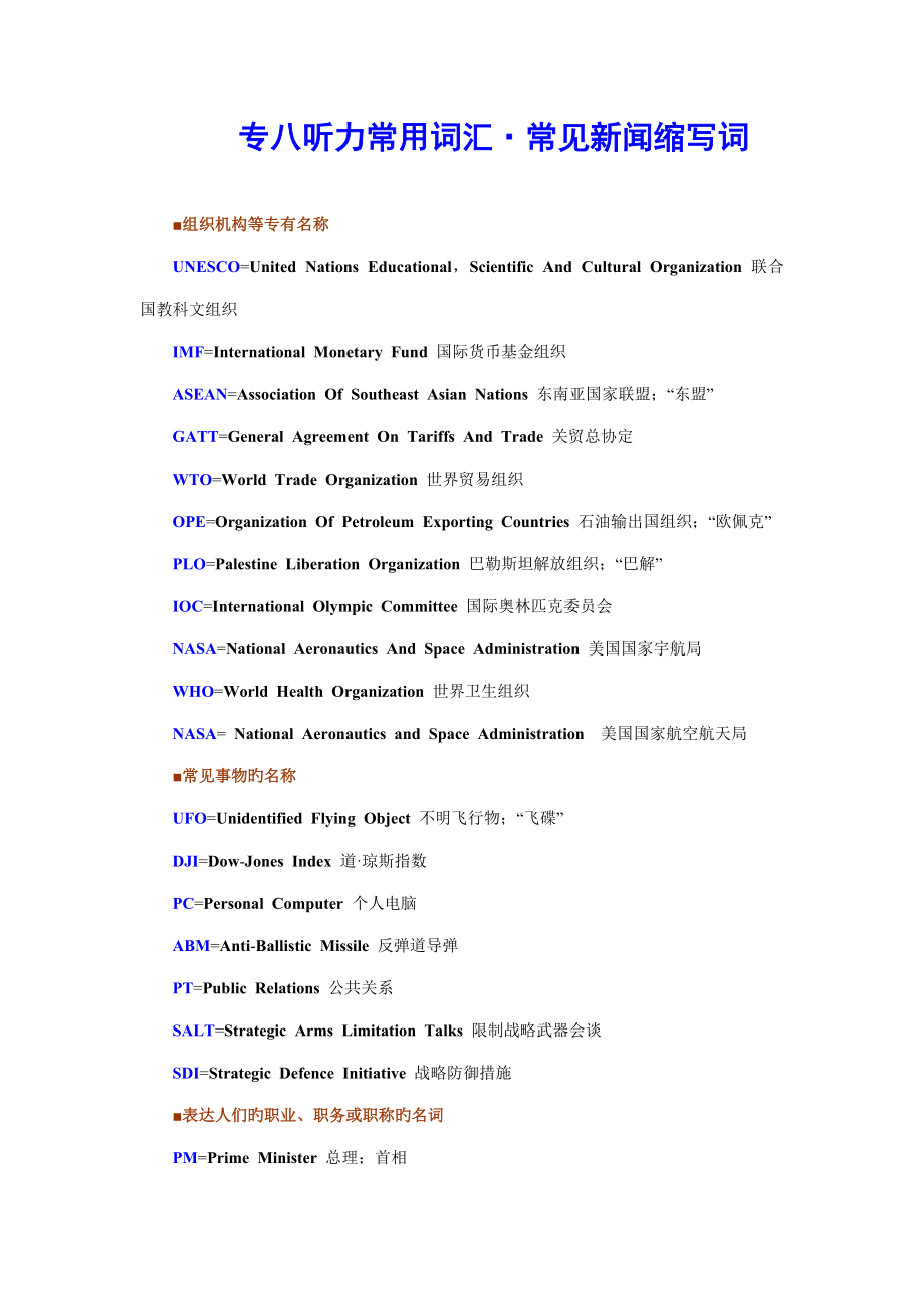 2023年专八听力常用缩写词汇_第1页