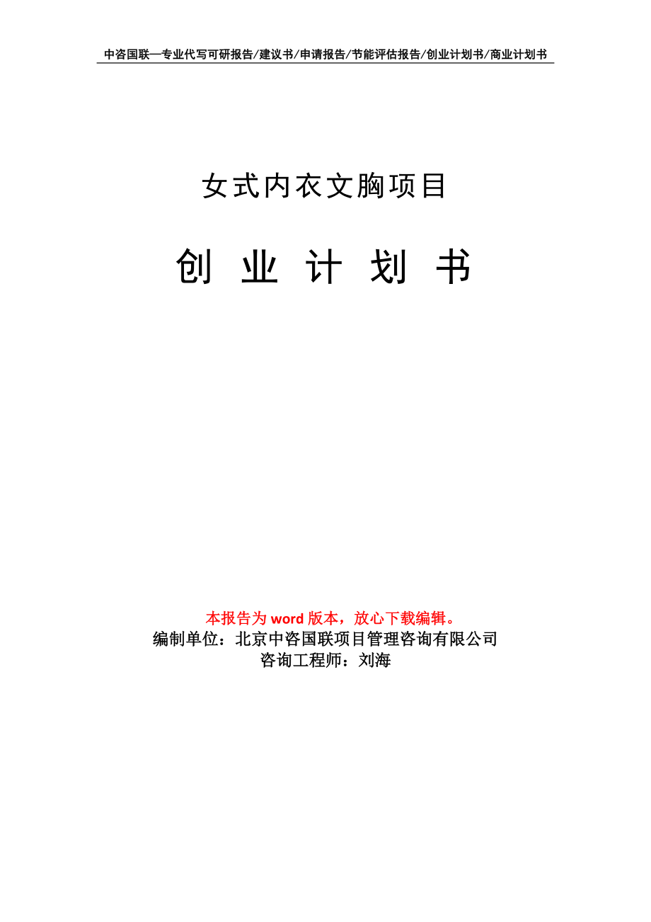 女式内衣文胸项目创业计划书写作模板_第1页