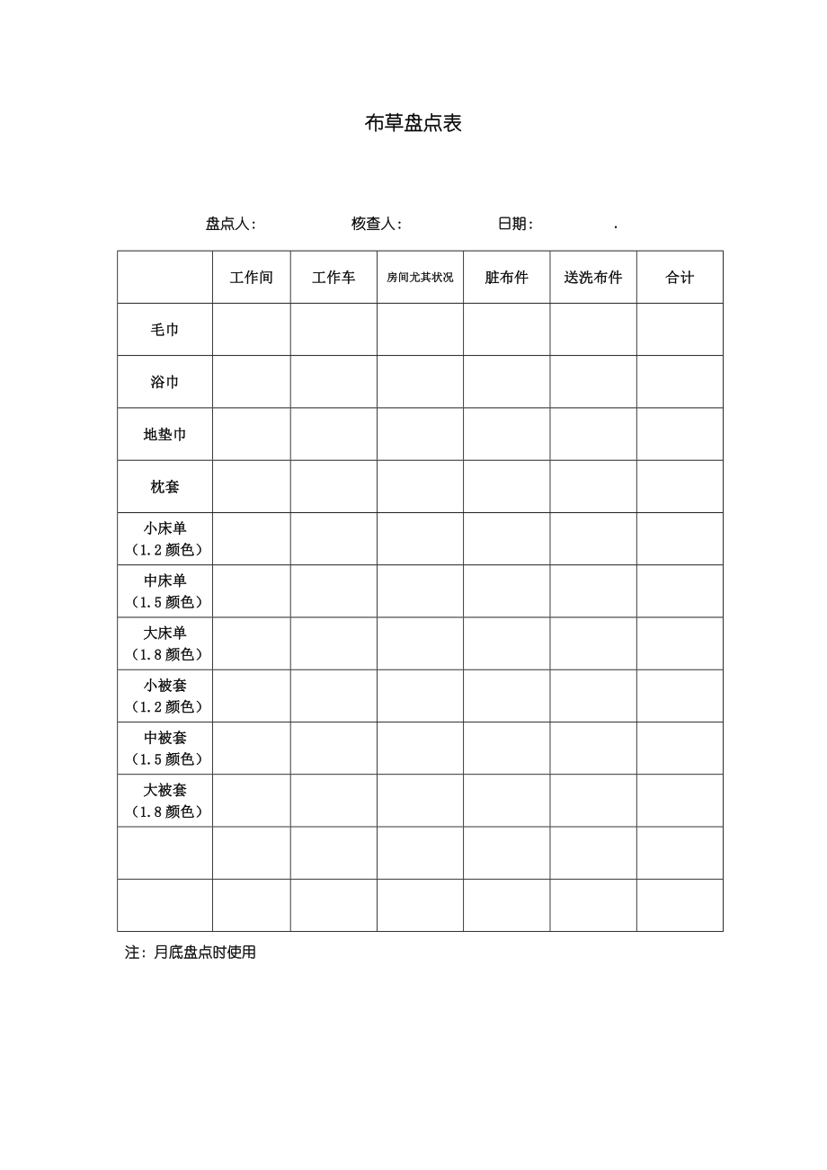 酒店布草盘点表_第1页