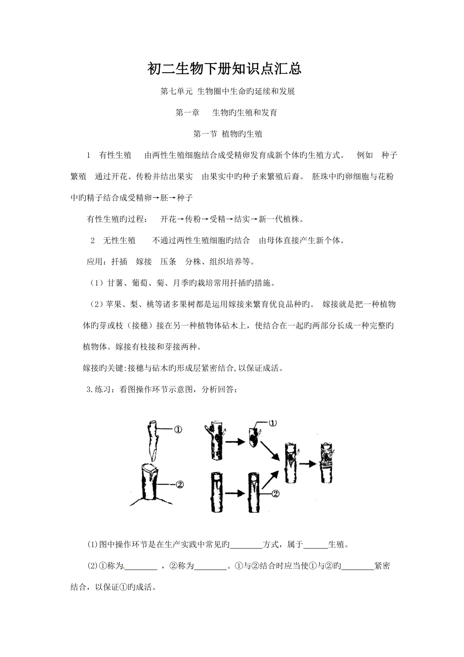 2023年初二生物下册知识点汇总学生版模板_第1页
