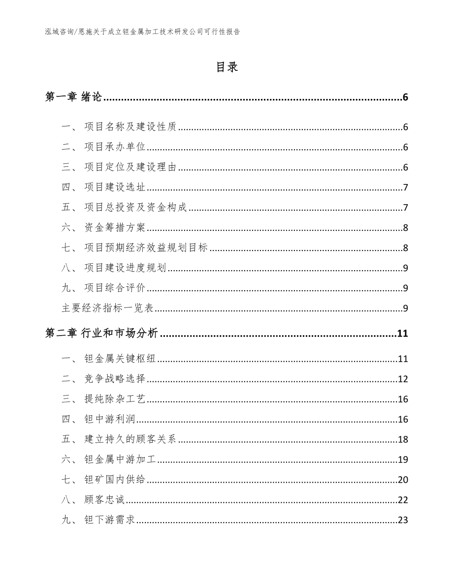 恩施关于成立钽金属加工技术研发公司可行性报告_第1页