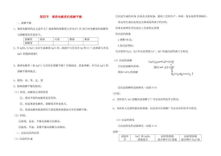2023年第四节难溶电解质的溶解平衡知识点_第1页