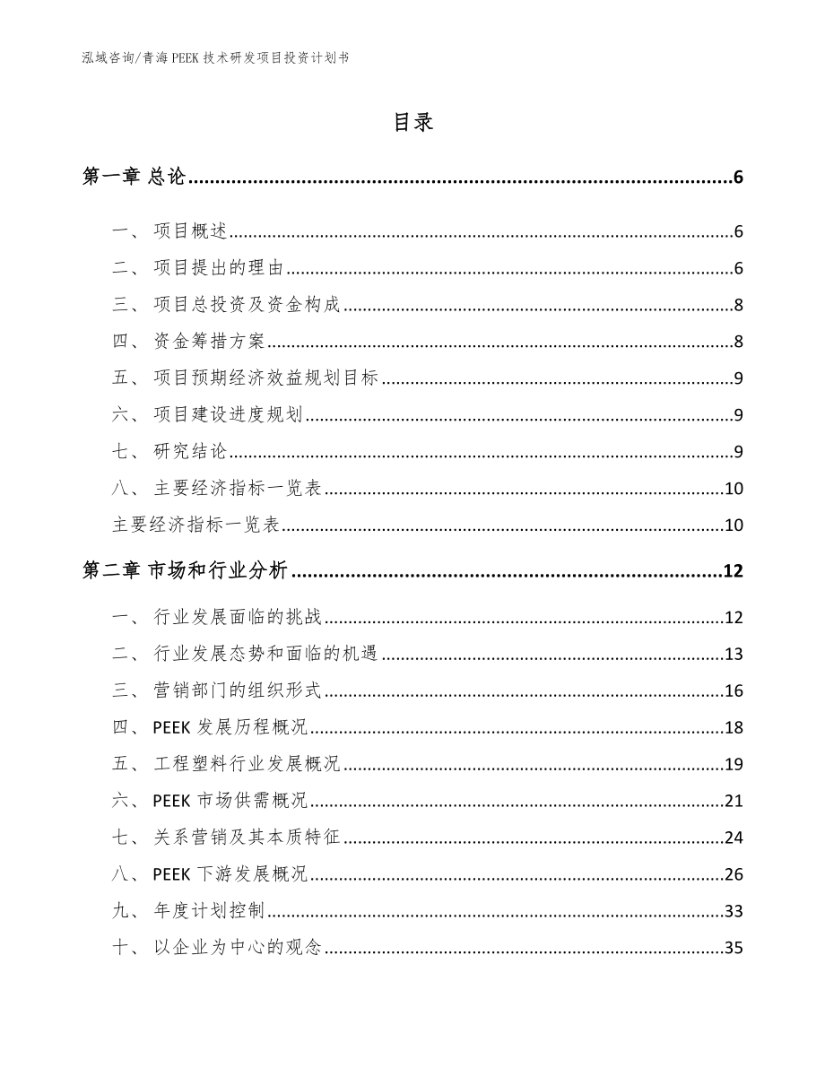 青海PEEK技术研发项目投资计划书（范文模板）_第1页