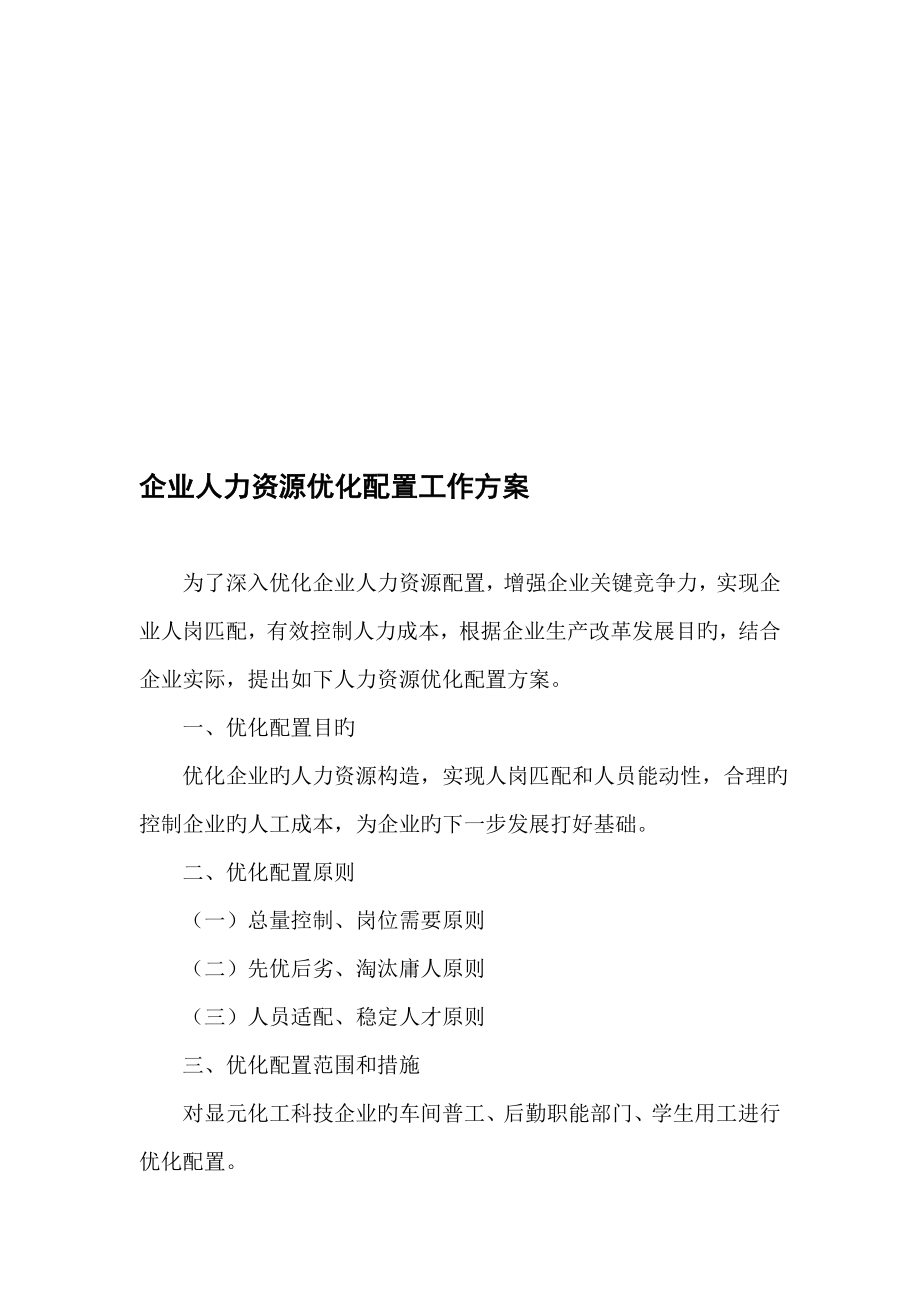 公司人力资源优化配置工作方案_第1页