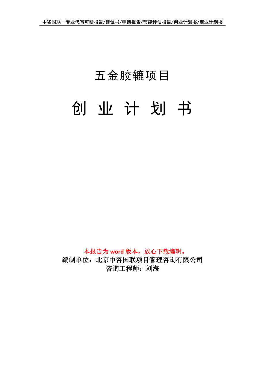 五金胶辘项目创业计划书写作模板_第1页