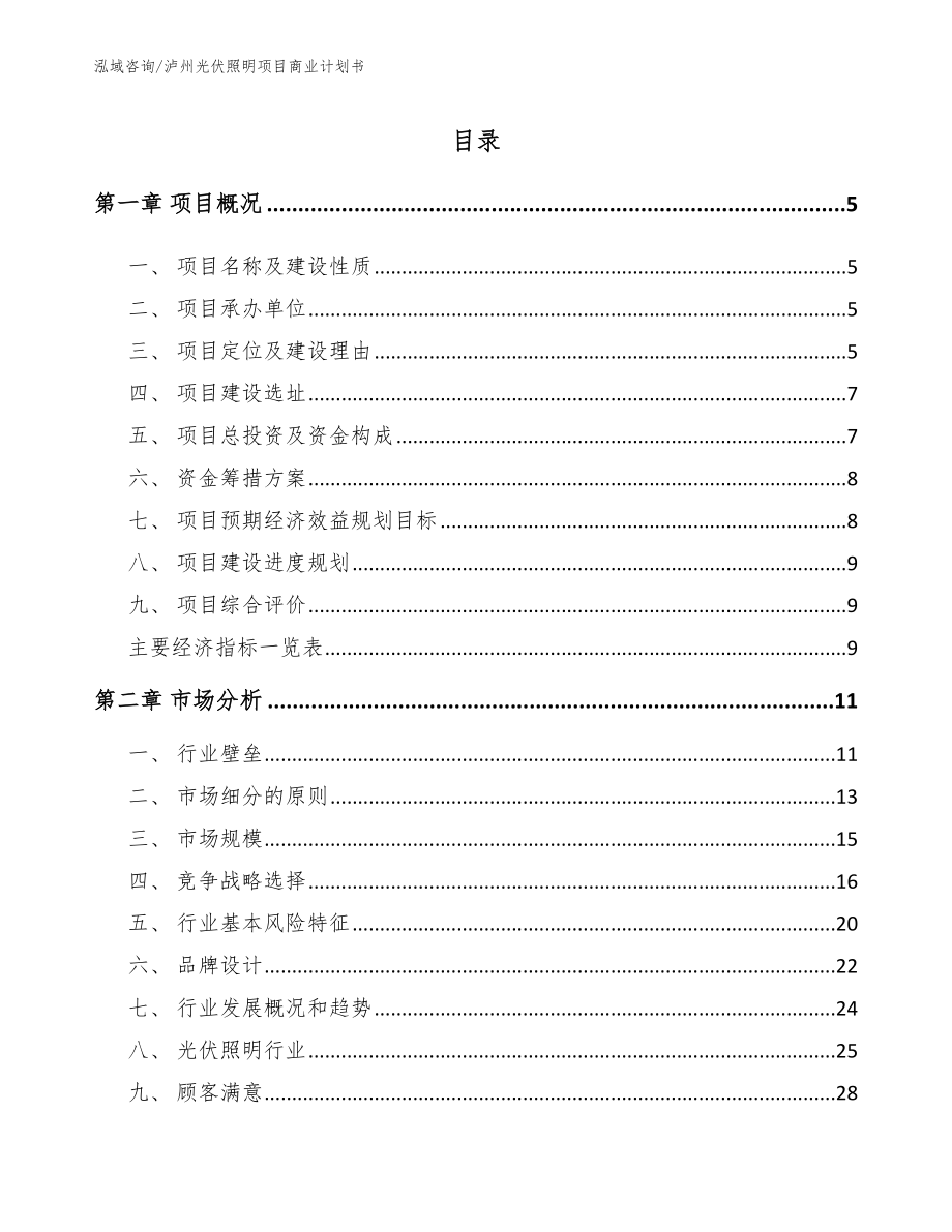 泸州光伏照明项目商业计划书模板参考_第1页
