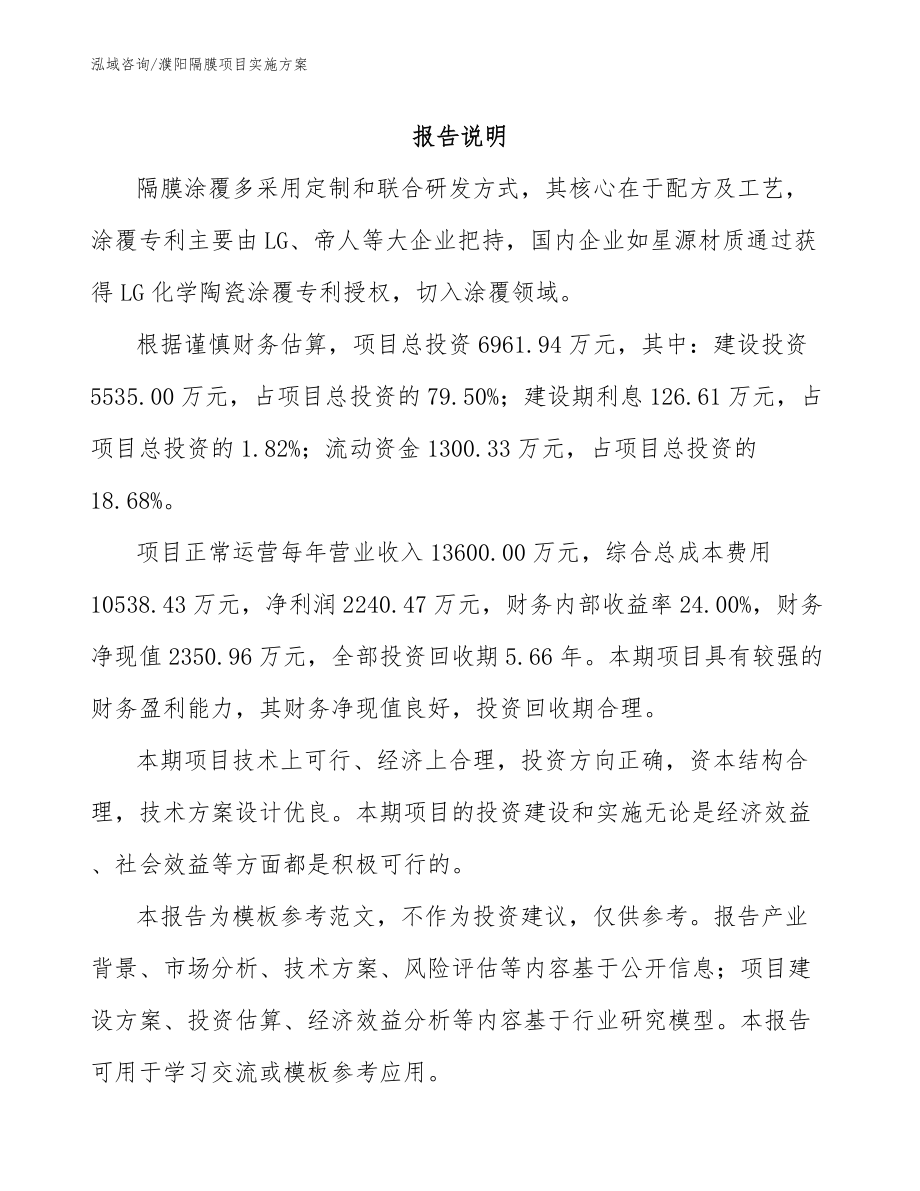 濮阳隔膜项目实施方案【模板参考】_第1页