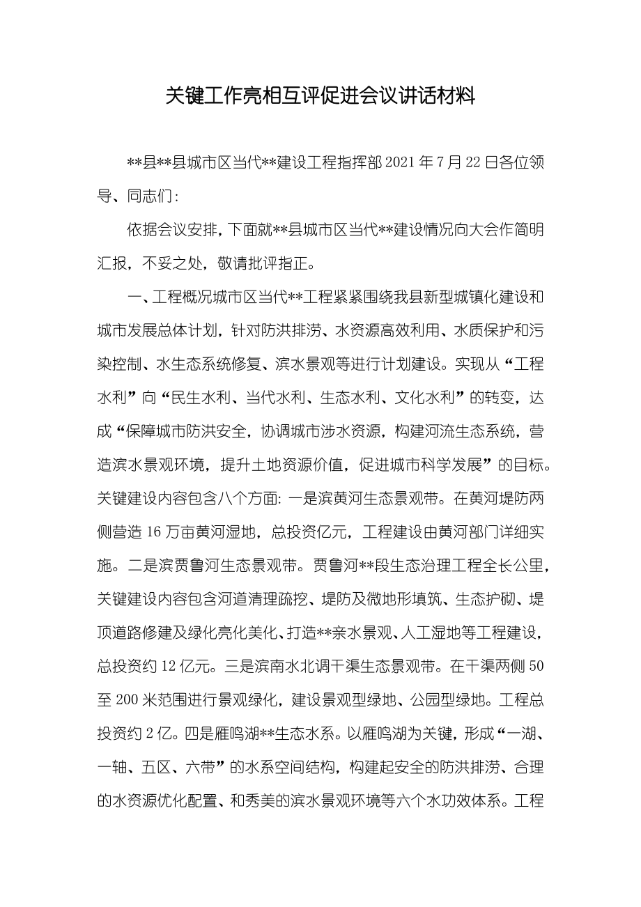关键工作亮相互评促进会议讲话材料_第1页