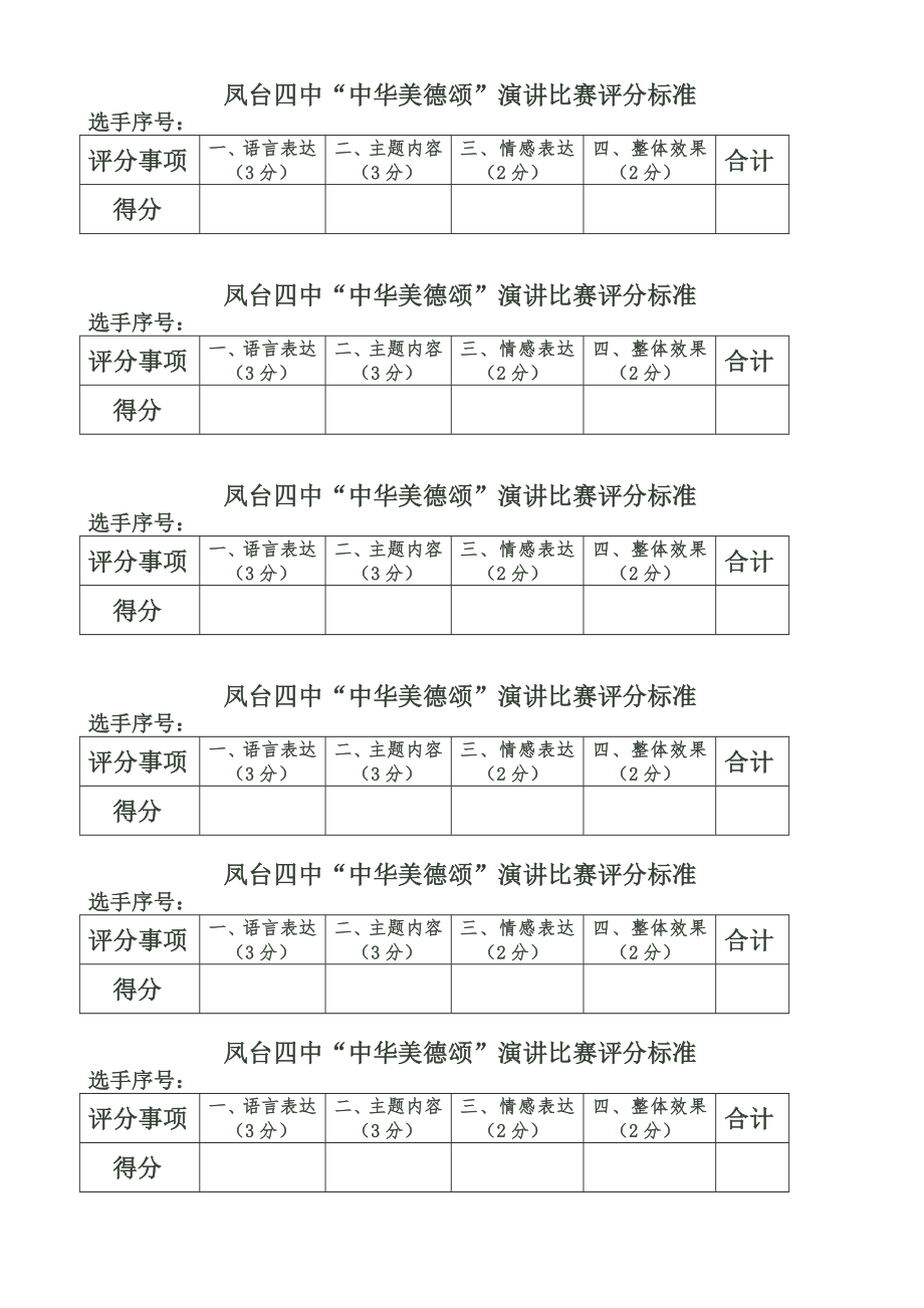 凤台四中华美德颂评分标准_第1页