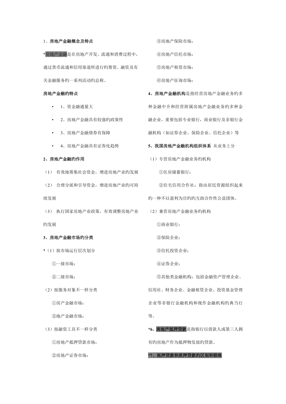 2023年房地产金融学重点知识归纳_第1页