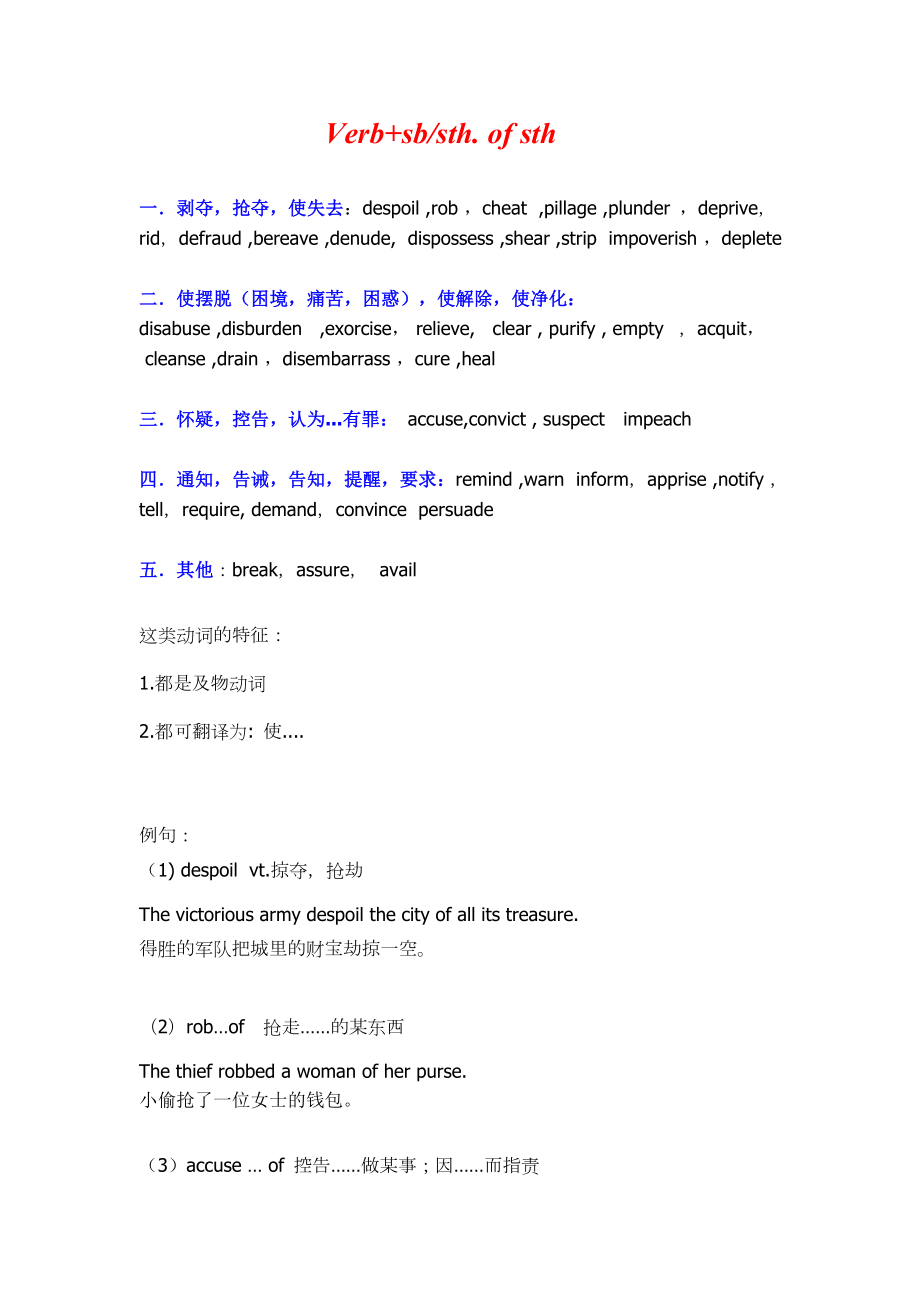 英语语法基本句型SVoO中和of搭配的动词_第1页
