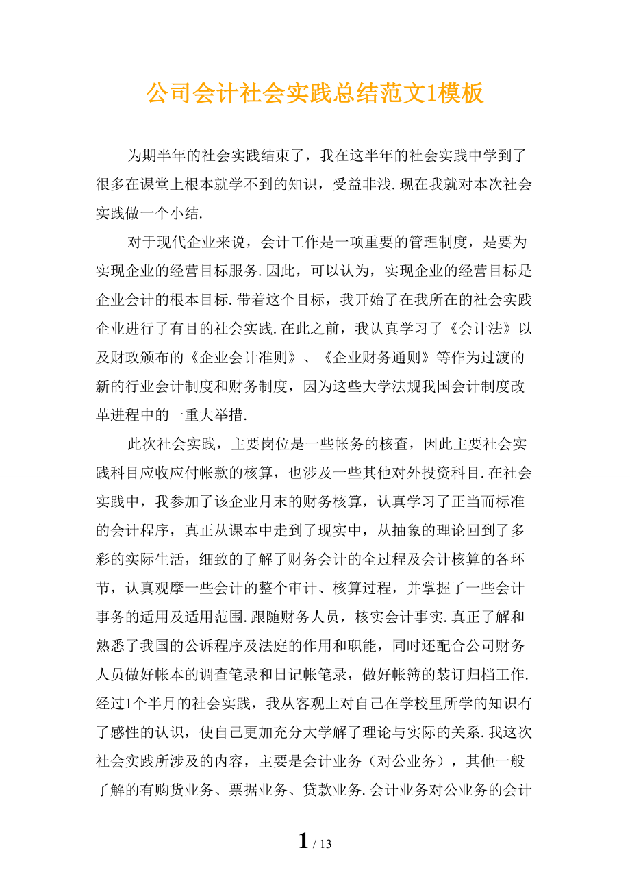 公司会计社会实践总结范文1模板_第1页