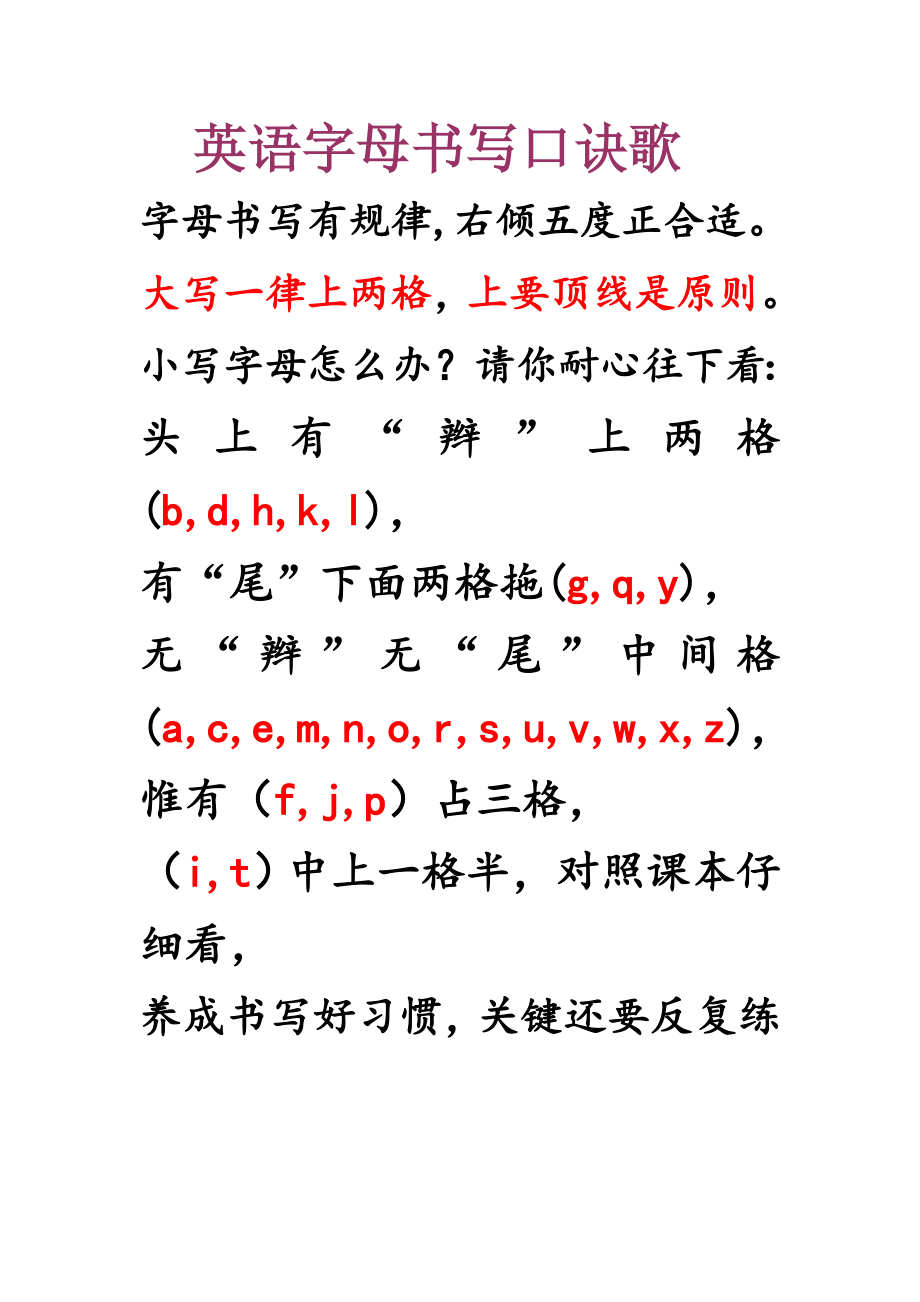 英语字母书写口诀歌_第1页
