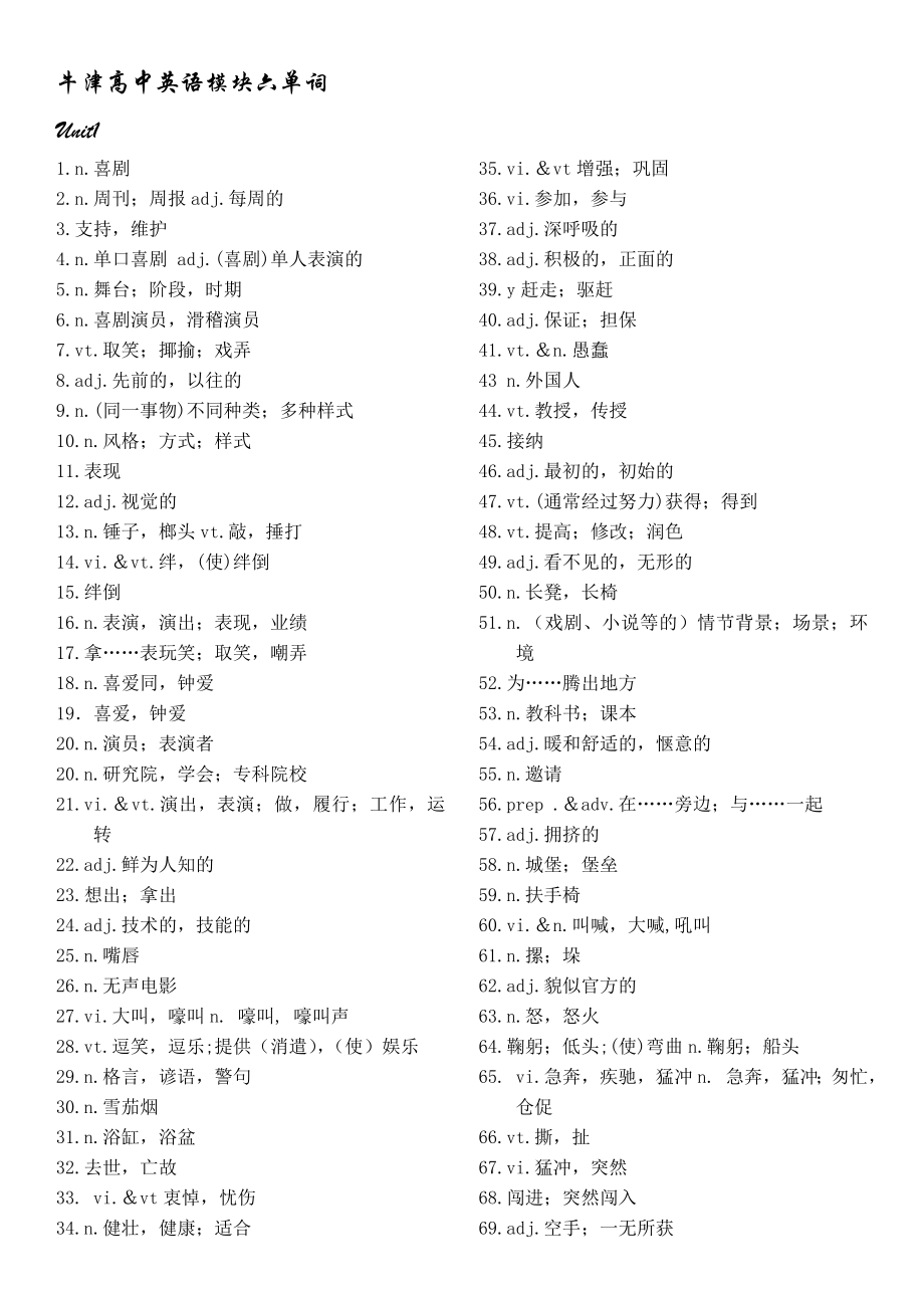 牛津高中英语模块六单词默写_第1页